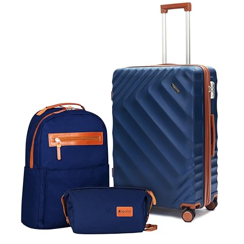 Image of 3 piece Luggage Set Expandable Suitcase 22x14x9 Airline Approved Carry on, ABS Hard Case Suitcases with Spinner Wheels, TSA Lock, (DarkBlue, 3 Piece Sets(20 /BP /TB))
