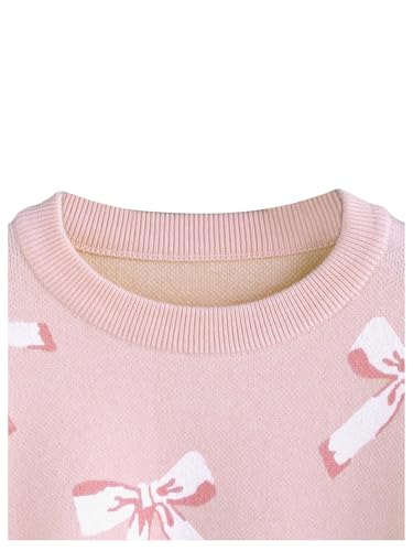 WDIRARA Girl's Cute Bow Sweater Crew Neck Long Sleeve Pullover Knit Tops3