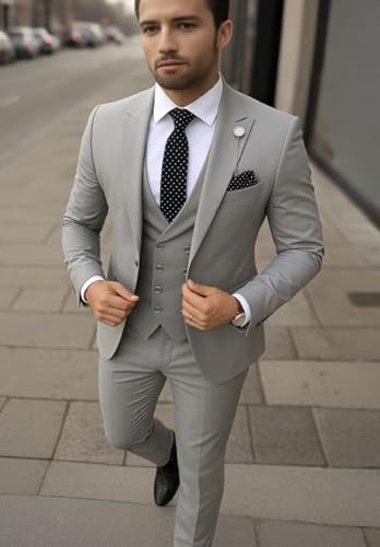 Men's Slim Fit 3 Piece Suit Set One Button Blazer Jacket Vest & Pants for Business Wedding Party2