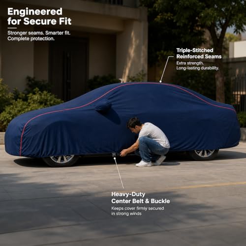 Image of Premium 100% Waterproof Car Cover for Ford Freestyle Model | All-Weather, UV & Dust Protection | Heavy-Duty 3-Layer Fabric | Custom Fit with Mirror & Antenna Pockets | Navy Blue