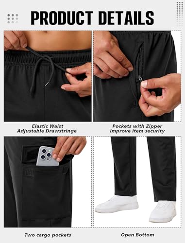 SILKWORLD Mens Sweatpants Cargo Pants Open Bottom Casual Athletic Gym Lounge Joggers with Zipper Pockets 6