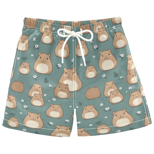 Pigsaly Cute Brown Capybaras Boys Swim Trunks Blue Water Toddler Beach Board Shorts Baby Summer Bathing Suit M