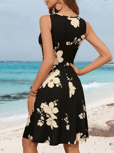 Image of OURIN Women's Spring Deep V Neck Sleeveless Floral Sundresses with Pockets Flowy Summer Dresses for Women