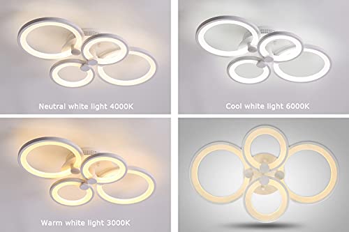 Lampa sufitowa LED 34 W, 4 pierścienie, 3000 – 6000 K, możliwość ściemniania, z pilotem zdalnego sterowania, nowoczesna, kreatywna, akrylowa lampa sufitowa do sypialni, salonu, biura