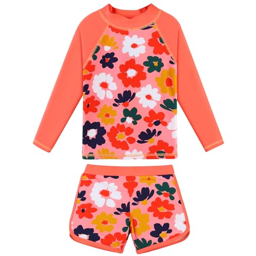 Image of BAOHULU Girls Rash Guard Swimsuit 2 Pieces Long Sleeve Bathing Suit UPF 50+ Quick Dry Beach Swimwear Size 3-14 Years