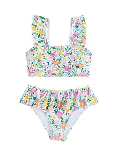 Milumia Girl's 2 Piece Floral Print Swimsuits Cute Ruffle Bikini Bathing Suits2