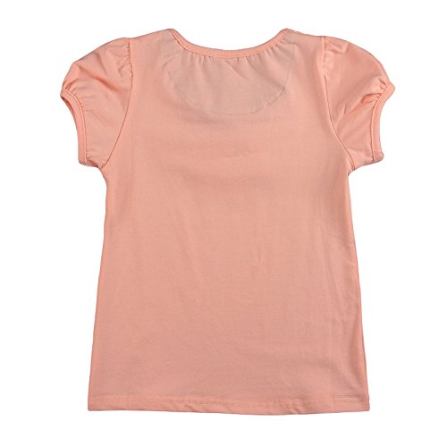 Richie House Little Girls' Peach Top with Rose Denim and Lace Accent Collar2