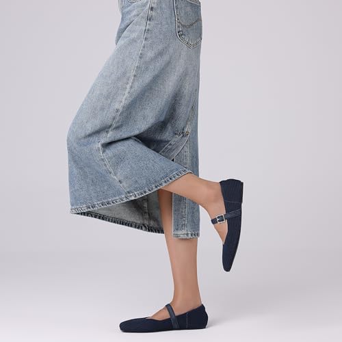 Image of CELNEPHO Flats for Women Mary Jane Shoes Ballet Flats Shoes Square Toe with Ankle Strap Dressy Comfortable Office Shoes