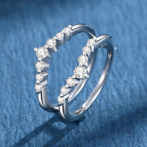 Moissanite Ring Enhancer for Women Engagement Rings D Color VVS1 Moissanites Curved Wedding Bands S925 Sterling Silver 18K White Gold Plated Rings for Wife Women Her3