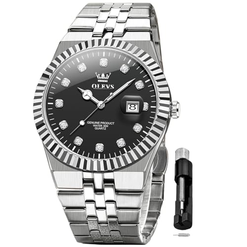Image of OLEVS Mens Watches Luxury Diamond Calendar Stainless Steel Male Watches Business Dress Waterproof Luminous Fashion Watch for Men