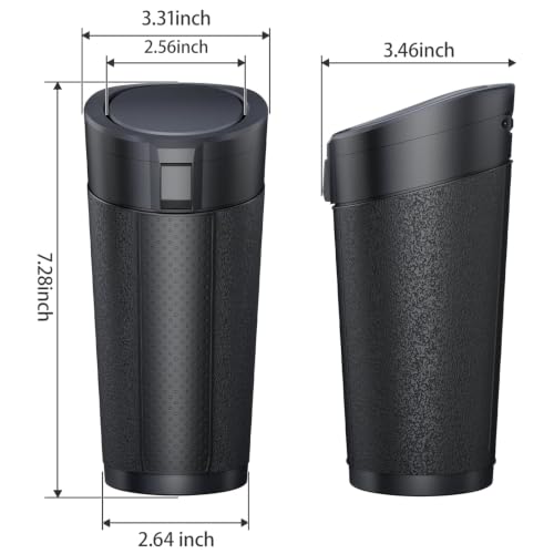 Image of Soko Premium Car Bin Mini Car Trash Can With Lid, Small Portable Garbage Plastic Bin, Car Accessories, Leakproof Vehicle Cup Holder Waste Storage For Car, Home, Press-Top & Flip-Top Lid - Black