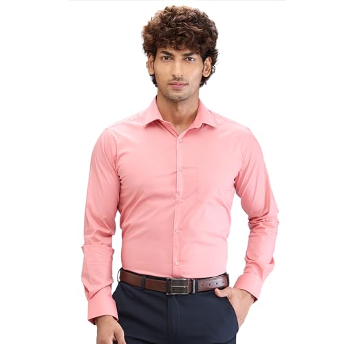 Image of Park Avenue Men's Solid Pattern Slim Fit Cotton Blend Full Sleeve Semi Cut Away Collar Formal Shirt