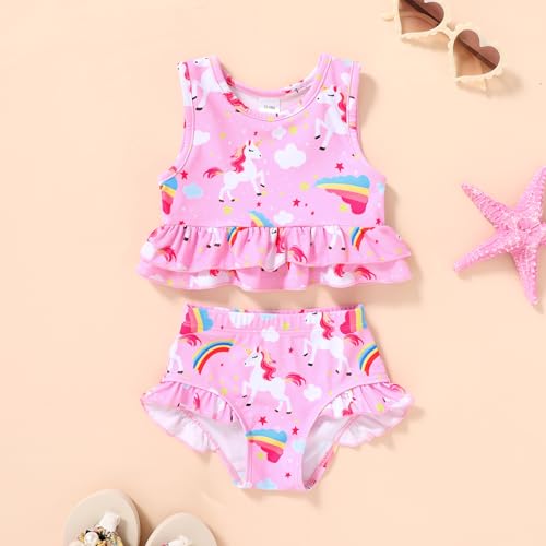 Image of YOUNGER TREE Toddler Baby Girls Summer Swimsuit Sleeveless Striped Swimwear Two-Piece Suit Beach Bikini