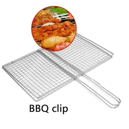 ZFIHAV Barbecue Net 1pc Barbecue Net Silver Iron Mesh Clamp Practical Vegetable Clip Long-lasting Grilled Fish Net BBQ Tools Kitchen Dining(17 * 27cm) - Image 7