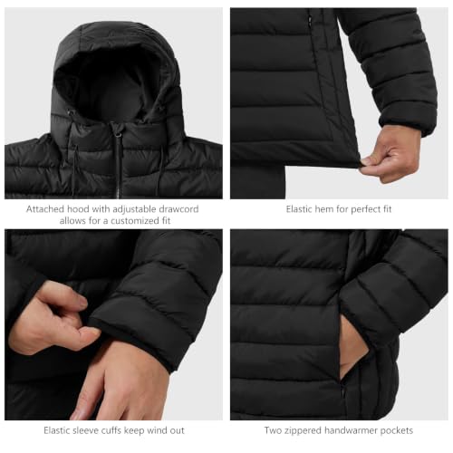 Image of Men's Lightweight Puffer Hooded Jacket Water Resistant Full Zip Insulated Warm Winter Coats