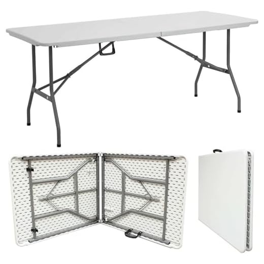 6ft Heavy Duty Folding Table - Ideal for Catering, Camping, Picnic, Party - Portable & Compact Trestle Table with Carry Handle - Indoor/Outdoor Dining, Garden, Market, BBQ - White