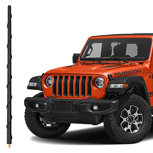 Image of KSaAuto 16 inch Short Antenna Compatible with Jeep Wrangler JL JK JKU JLU Rubicon Unlimited Gladiator (2007-2021) | Flexible Car Wash Spiral Antenna Replacement | Upgrade Designed for Optimized Reception