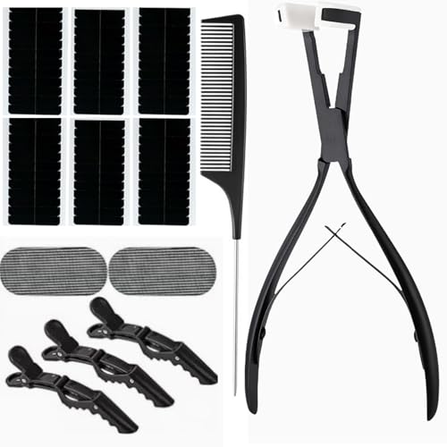 Tape in Hair Extension Tools Kit Professional Flat Surface Stainless Steel Tape in Hair Extensions Sealing Clamp Plier Hair Clips Hair Extensions Styling Tools-Black