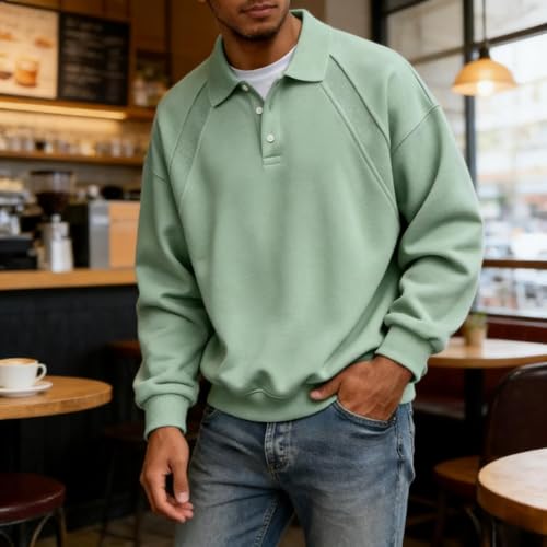 Sweat-shirt col boutonné homme en patchwork chic à manches longues - 6