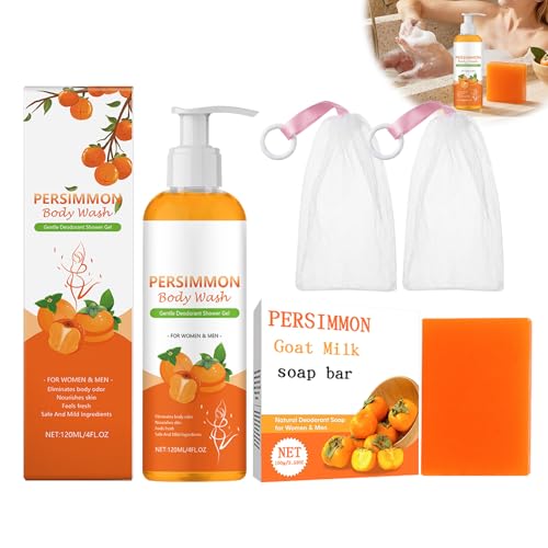 FunnAura Persimmon Soap and 120ml Persimmon Body Wash Kit for Women With Coconut Oil Strong Odor Smell Remove