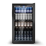 Airfish Getränkekühlschrank mit Glasfront 95L für 130 Dosen, Mini-Kühlschrank mit verstellbaren Regalen für Bier, Wein & Getränke, Ideal für Haushalt, Bar, Büro