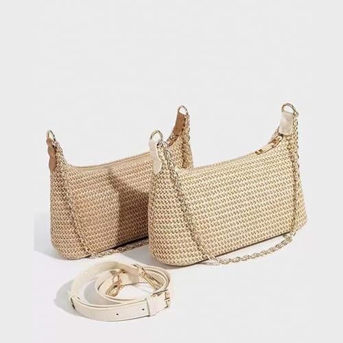 Bolso de hombro tejido de paja para mujer miniatura 6