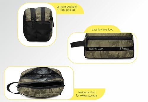 Image of Sfane Portable Travel kit, Travel Pouch for Men & Women Makeup Pouch, Travel Essentials Travel Organizer Toiletry kit Bag for Men, Travel Kit for Toiletries, Wash Bag - Black (Green)