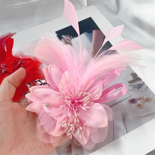 Image of Extra Large Flower Brooches for Women Lapel Pins Dainty Fabric Brooches Big Camellia Lady Flower Fascinator Hatpin Hair Clip for Wedding Prom Party Dance Banquet Ceremony Clothes Accessories Jewelry