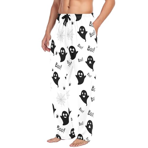 Black Spirits Pattern Men's Cotton Pajama Pants with Pockets and Drawstring Comfortable and Stylish,S4