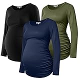 GINKANA Damen Baseball Rundhals Blume Raglanärmel Umstandsshirt Top Schwangerschaft Shirt, Schwarz, Dunkelblau, Olivgrün, Klein
