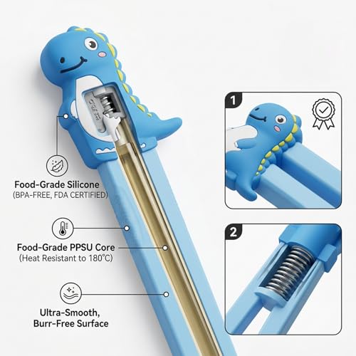 LAOYEFACAI 4 Paires de Baguettes pour Enfants, Aide Baguettes avec Support pour Débutants, Panda conçu Manger Baguettes, tête Amovible, Convient aux Enfants de plus de trois ans – vue 3