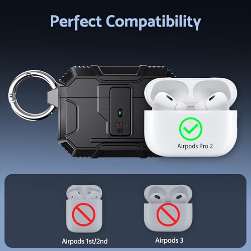 DASFOND Armor Earphone Cover Case for AirPods Pro 2, Military Grade Full Body Shockproof Protection Hard Case, Support Wireless Charging with Keychain, Magnetic Lid, Front LED Visible, Black by DASFOND - Image 7