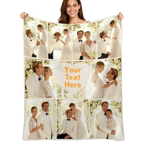 Custom4U Custom Photo Blanket with Text Heart Blanket Personalized Blankets for Adults Kids Couples Gifts Christmas Blankets Women Gifts Anniversary Birthday Wedding 9 Photos-2