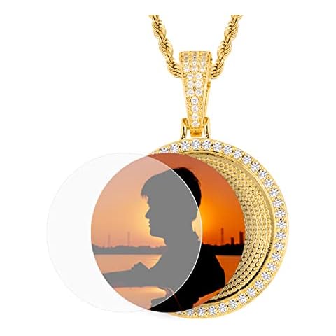 YIMERAIRE Personalized Hip Hop Memory Pendant Necklace Custom Picture Necklace Customized Photo Necklace Round Blank Pendant with 18" Rope Chain Jewelry Souvenir Gift Cover
