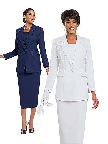 Women Two-Piece Skirt Suit Set | Business Skirt with Long Sleeve Jacket and Gloves for Church Groups by Ben Mark | BM22952