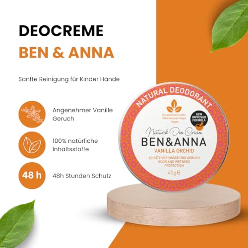 BEN & ANNA Desodorante de vainilla Orchid, desodorante natural para hombre y mujer, crema desodorante contra la sudoración fuerte, vegano y cosmética natural, desodorante sólido sin aluminio, 1 unidad - imagen 3