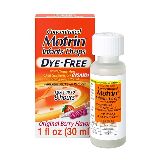 Image of Motrin Infants' Ibuprofen, Fever Reducer, Dye and Alcohol Free, Concentrated Drops, Oral Suspension, Includes Clear Syringe with Markings for Dose Measuring, Berry Flavor 1 Fluid Ounce