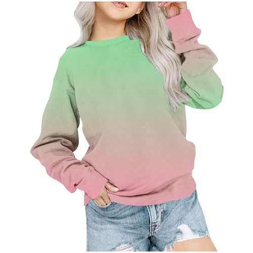 Girls Long Sleeve Crewneck Sweatshirts Fall Fashion Gradient Pullover Tops Fleece Sweater Cute Preppy Outfits