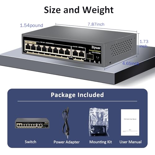 Image of 11-Port Full Gigabit Unmanaged PoE Switch with 8 PoE+ Ports @120W, 2 Uplink and 1 SFP Slot-IEEE802.3af /at, QoS, PD Auto-Detection, 6KV Protection, VLAN Mode, Metal Fanless Plug and Play