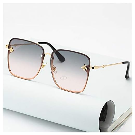Damer solglasögon, 2020 New Fashion Lady Gradient Solglasögon Oversize Rimless Square Bee solglasögon Kvinnor Män Small Bee Glasses Female UV400 (Lenses Color : C4)