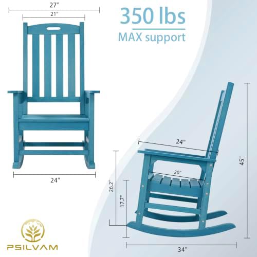 Image of Psilvam Outdoor Rocking Chairs Set of 2, Oversized Porch Rocker (Blue)