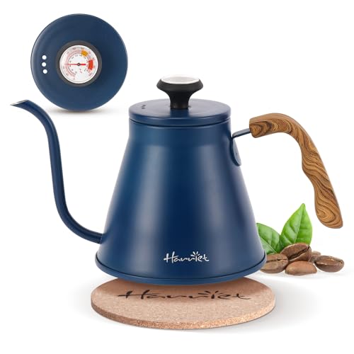 Image of Harriet Gooseneck Kettle with Thermometer for Pour Over Coffee and Tea, 37 fl oz, Stainless Steel, Durable 3-Layer Base, Ideal Spout for Precision Pouring, Compatible with all Stove Tops, Blue
