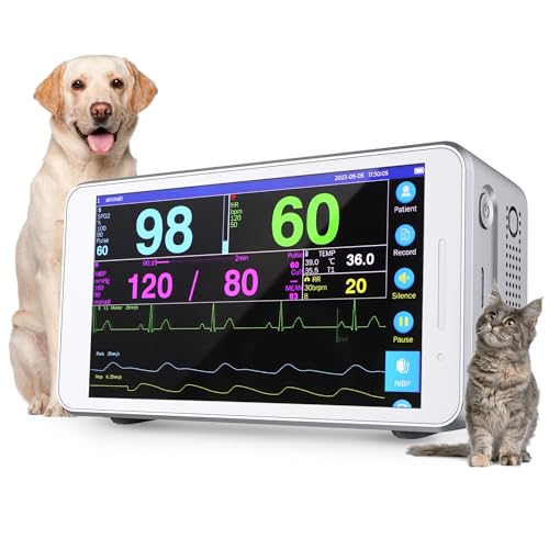 mibest portable veterinary monitor with hd lcd touch screen - multi 6 parameters patient monitor for pets dogs cats - veterinary monitoring in home clinic - icu machine veterinary large small animals