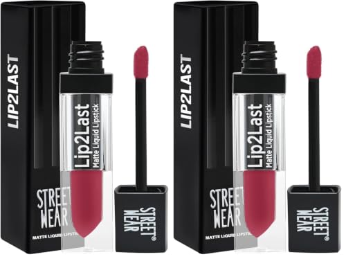 Image of STREET WEAR Lip2Last Matte Liquid Lipstick -Fling Berry (Berry) - 5 ml - Transferproof, Smudgeproof, Mask Friendly, Non-Drying Formula, Enriched With Vitamin E - Lasts AM To PM! (Pack of 2)