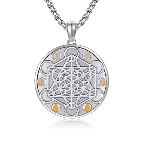 Metatrone's Cube Necklace Sterling Silver Sacred Geometry Seal of Metatron Cube Pendant for Men Spiritual Connection Jewelry Gift for Men