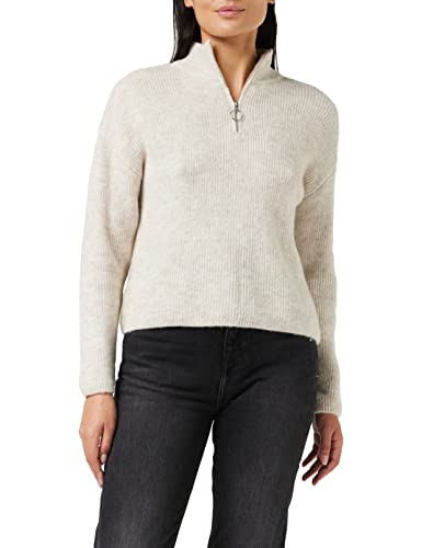 VERO MODA Damen Vmolina Highneck Zipper Blouse Noos Pullover, Birch/Detail:w. Melange, S EU Cover