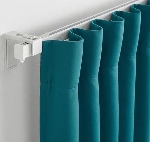 Image of FRESH FROM LOOM 9 ft Non-Ring Curtains | S-Wave Pleat | Premium Door Parda | Light Block Blackout Parde | Door Non-Ring Curtains | S-Wave Pleat (Teal | 9 Feet, 1pc Only)