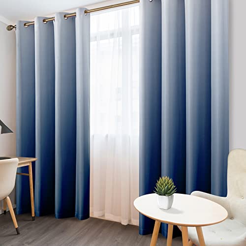 Homeideas Navy Blue Ombre Blackout Curtains 52 X 84 Inch Length Gradient Room Darkening Thermal Insulated Energy Saving Grommet 2 Panels Window Drapes For Living Room/Bedroom #TOP6