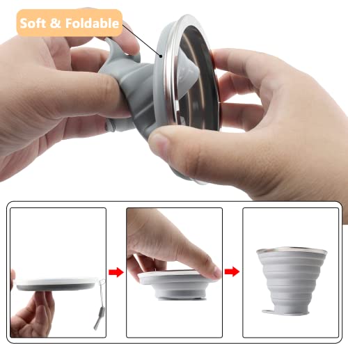 Litoexpe 2 Pack Silicone Collapsible Travel Cup Portable Folding Camping Cup Sets With Lids, Grey & Blue #TOP5