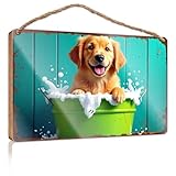 Holzschild mit Zitat, Golden Retriever, Badespaß mit Seifenlauge, Pool-Dekoration, Hausdekoration,...